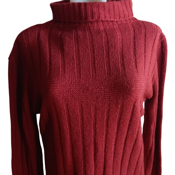 Vintage Medium Women's Turtleneck Sweater 1970's Rusty Red Ribbed Knit Velma - Picture 1 of 6